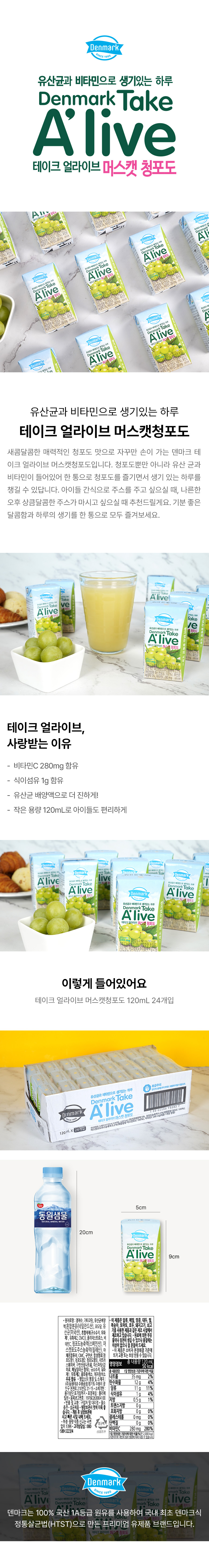 [동원] 덴마크 테이크 얼라이브 머스캣 청포도 (120ml×24개)+망고 (120ml×24개) 상세 설명 1